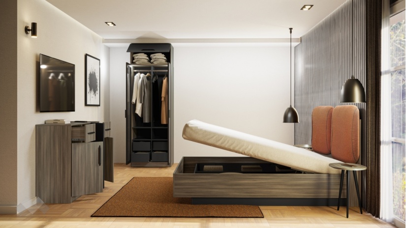 Спален комплект Наоми с включен матрак Бонел 160/200 дъб дилън тъмен с графит - изглед 2