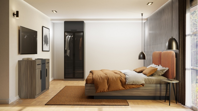 Спален комплект Наоми с включен матрак Бонел 160/200 дъб дилън тъмен с графит - изглед 1