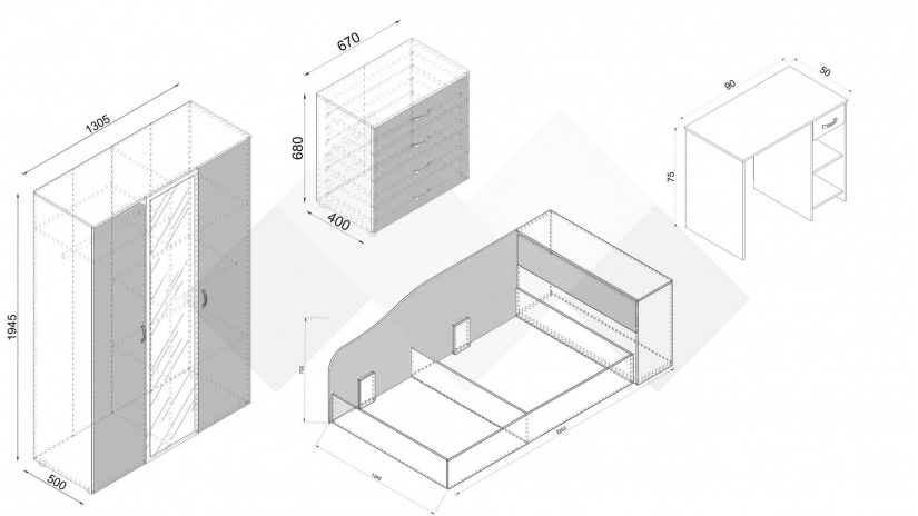 Спален комплект Селтик С3 келтски дъб със светло сиво - изглед 2