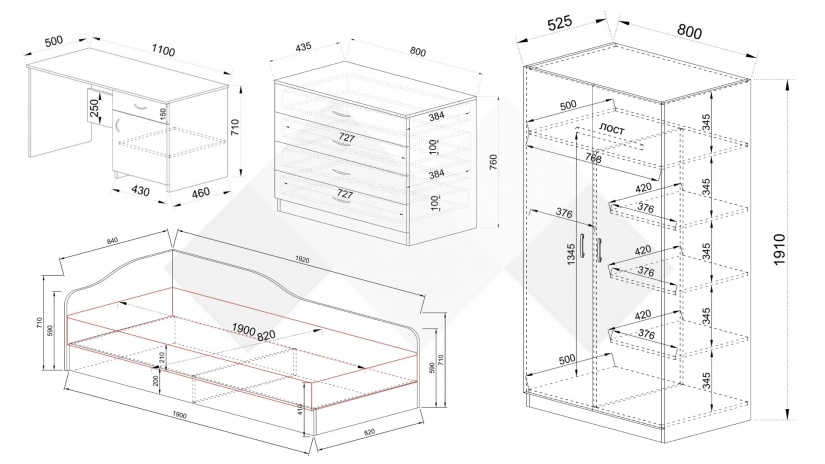 Спален комплект Скай К1 нардо сив - изглед 2