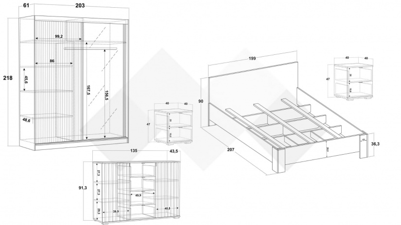 Спален комплект Верона дъб артисан - изглед 2