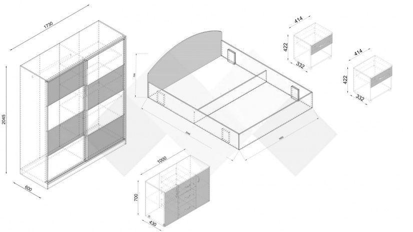 Спален комплект Селтик С1 келтски дъб със светло сиво - изглед 2 - МебелМаг Спален комплект Селтик С1 келтски дъб със светло сиво - изглед 2