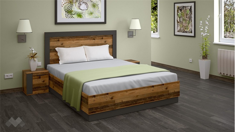 Спалня с нощни шкафчета 160/200 Лориен с включен матрак Бонел 160/200 олд стайл с графит - изглед 1