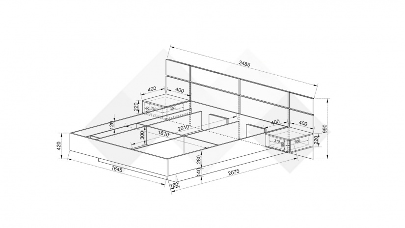 Спалня с нощни шкафчета 160/200 Лондон с включен матрак Бонел 160/200 дъб герано с кашмир - изглед 3 - МебелМаг Спалня с нощни шкафчета 160/200 Лондон с включен матрак Бонел 160/200 дъб герано с кашмир - изглед 3
