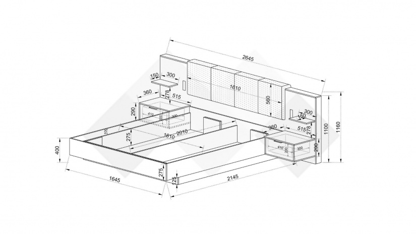 Спалня с нощни шкафчета 160/200 Кашмир с включен матрак Бонел 160/200 кашмир - изглед 5