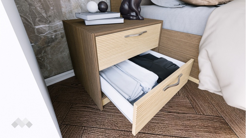 Спалня с нощни шкафчета 160/200 Мирела с включен матрак Бонел 160/200 дъб линеа с орех линеа - изглед 4 - МебелМаг Спалня с нощни шкафчета 160/200 Мирела с включен матрак Бонел 160/200 дъб линеа с орех линеа - изглед 4