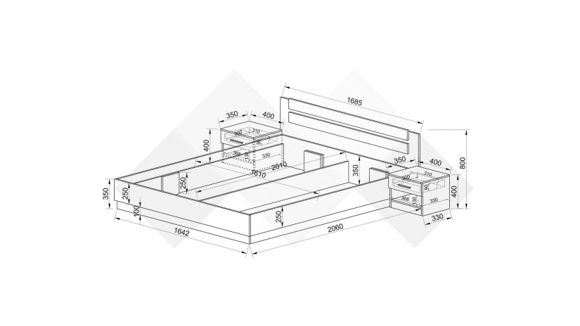 Спалня с нощни шкафчета 160/200 Скай с включен матрак Бонел 160/200 нардо сив - изглед 4