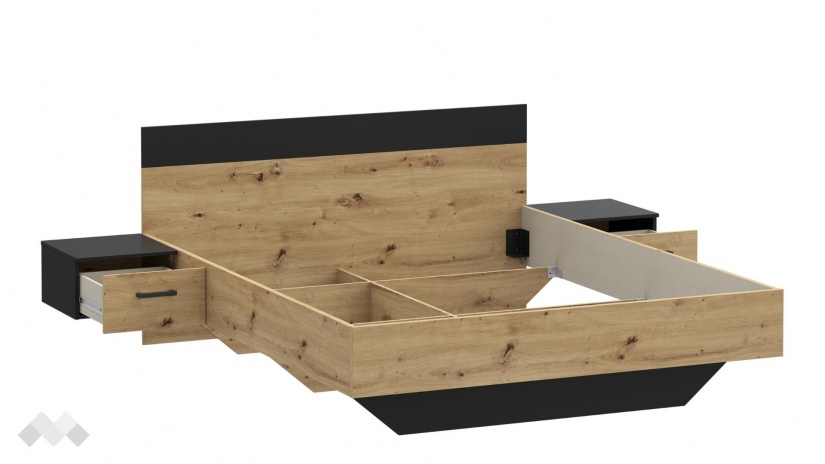 Спалня с нощни шкафчета 160/200 Мониса дъб артисан с черно - изглед 5 - МебелМаг Спалня с нощни шкафчета 160/200 Мониса дъб артисан с черно - изглед 5