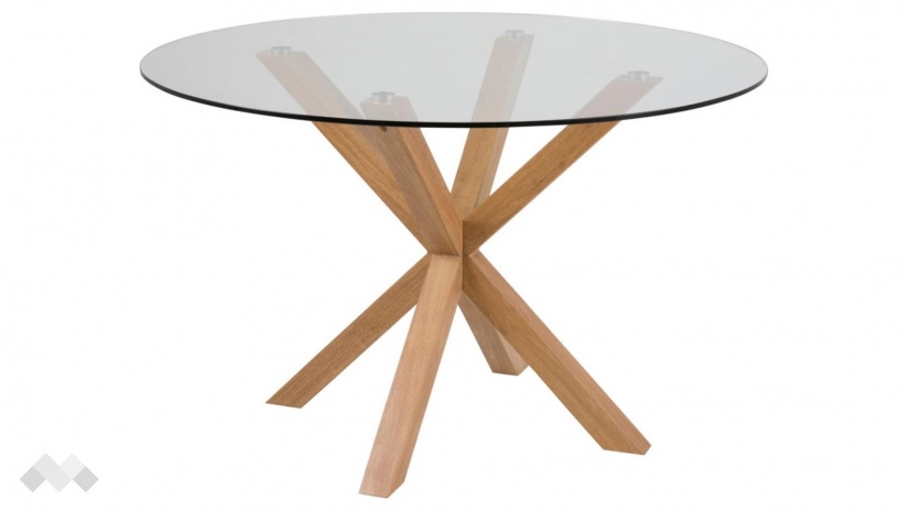 Трапезна маса Хевън неразтегателни стъкло със стомана дъб - изглед 1