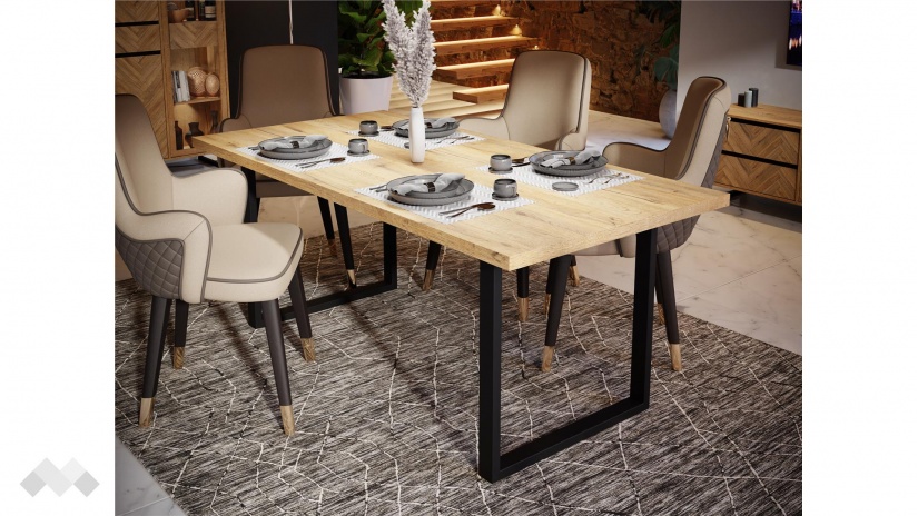Трапезна маса Никодис неразтегателни дъб натурал с черен мат - изглед 1