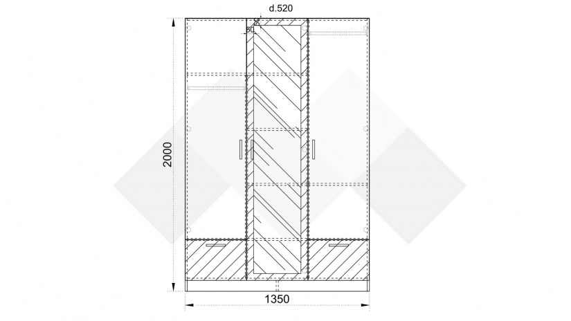 Гардероб Лориен трикрилни олд стайл с графит - изглед 3 - МебелМаг Гардероб Лориен трикрилни олд стайл с графит - изглед 3