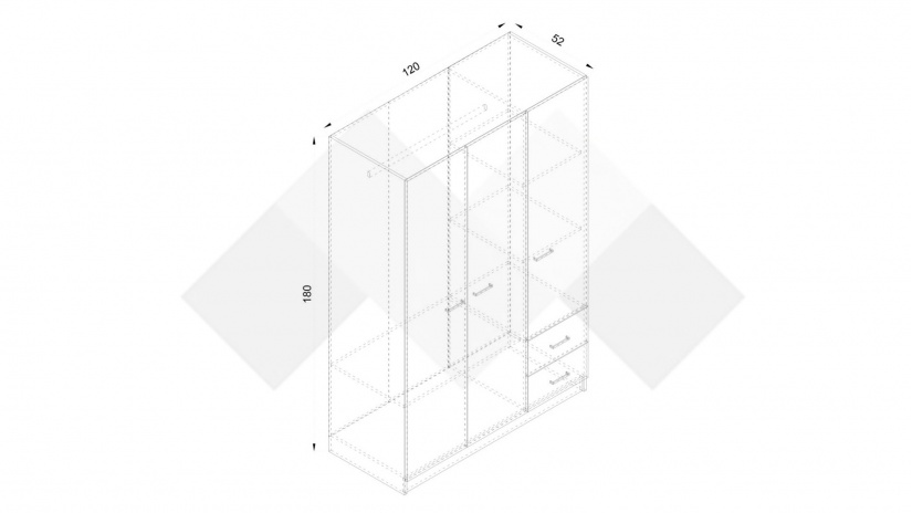 Трикрилен гардероб Арго трикрилни бял фладер - изглед 3