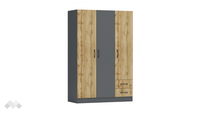 Гардероб Галати трикрилни дъб вотан светъл с антрацит - изглед 1