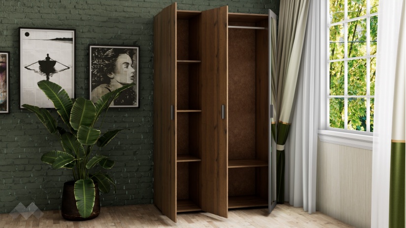 Гардероб Оптима трикрилни дъб вотан с черно - изглед 2