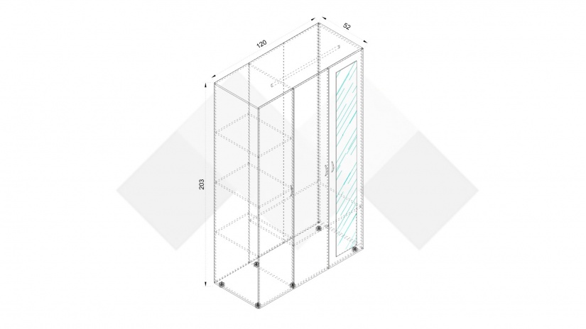 Гардероб Оптима трикрилни дъб вотан с черно - изглед 3
