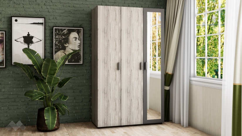 Гардероб Оптима трикрилни малта с антрацит - изглед 1 - МебелМаг Гардероб Оптима трикрилни малта с антрацит - изглед 1