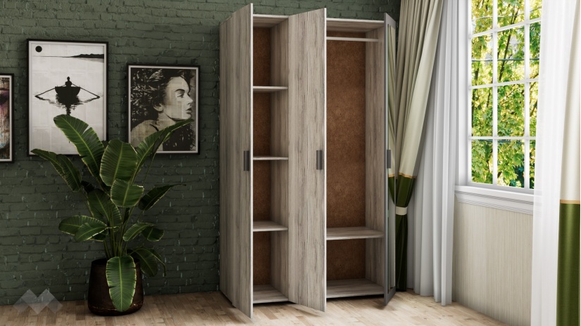 Гардероб Оптима трикрилни малта с антрацит - изглед 2 - МебелМаг Гардероб Оптима трикрилни малта с антрацит - изглед 2