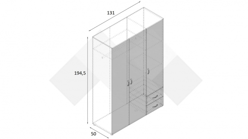 Гардероб Селтик трикрилни келтски дъб със светло сиво - изглед 3 - МебелМаг Гардероб Селтик трикрилни келтски дъб със светло сиво - изглед 3