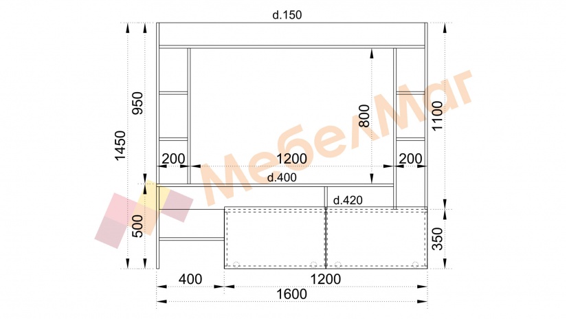 ТВ шкаф Боди с открити рафтове дъб крафт сив - изглед 3 - МебелМаг ТВ шкаф Боди с открити рафтове дъб крафт сив - изглед 3