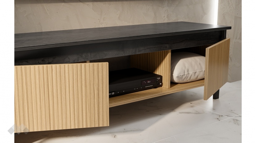 ТВ шкаф Дороти дъб гардън с дъб герано - изглед 4 - МебелМаг ТВ шкаф Дороти дъб гардън с дъб герано - изглед 4