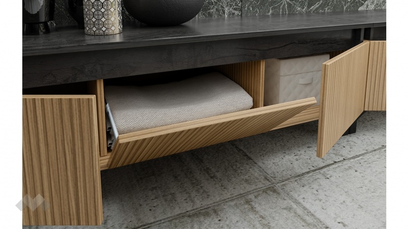 ТВ шкаф Дороти дъб гардън с дъб герано - изглед 3 - МебелМаг ТВ шкаф Дороти дъб гардън с дъб герано - изглед 3