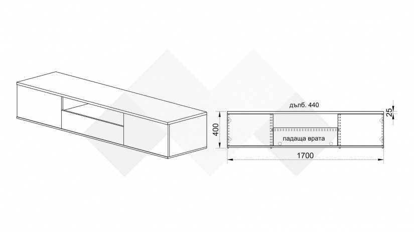ТВ шкаф Лизи сонома арвен - изглед 2 - МебелМаг ТВ шкаф Лизи сонома арвен - изглед 2