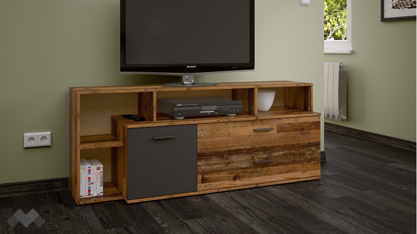 ТВ шкаф Лориен олд стайл с графит - изглед 1 - МебелМаг ТВ шкаф Лориен олд стайл с графит - изглед 1