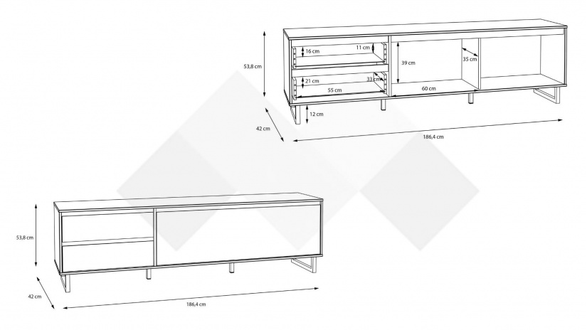 ТВ шкаф Никодис дъб натурал с черен мат и житен дъб - изглед 6 - МебелМаг ТВ шкаф Никодис дъб натурал с черен мат и житен дъб - изглед 6