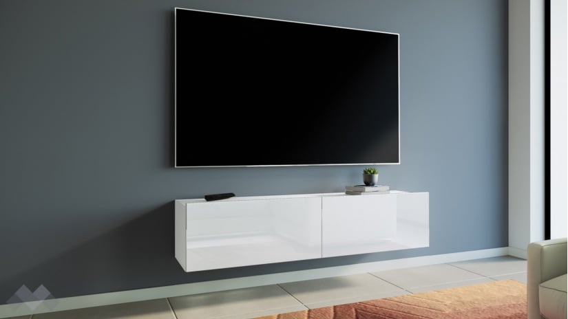 ТВ шкаф Риоли бяло гладко с бял гланц - изглед 2 - МебелМаг ТВ шкаф Риоли бяло гладко с бял гланц - изглед 2