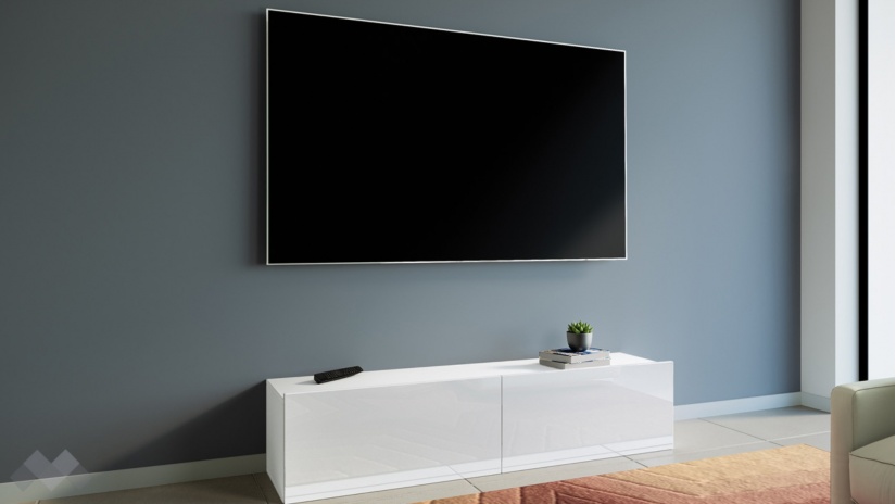 ТВ шкаф Риоли бяло гладко с бял гланц - изглед 1 - МебелМаг ТВ шкаф Риоли бяло гладко с бял гланц - изглед 1