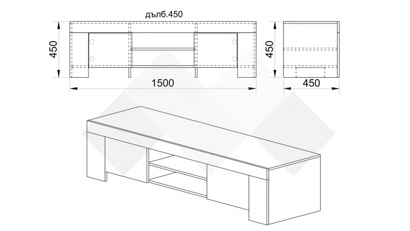 ТВ шкаф Софи бяло гладко с бял гланц - изглед 2 - МебелМаг ТВ шкаф Софи бяло гладко с бял гланц - изглед 2