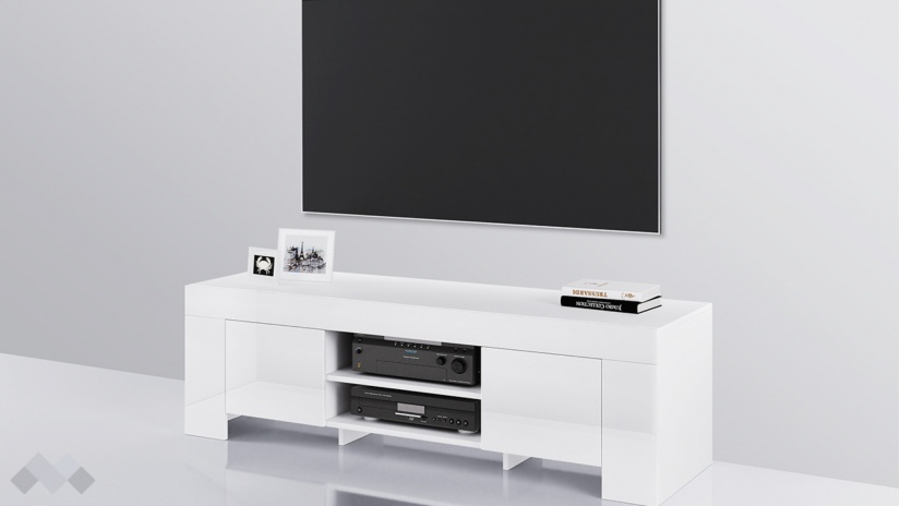 ТВ шкаф Софи бяло гладко с бял гланц - изглед 1 - МебелМаг ТВ шкаф Софи бяло гладко с бял гланц - изглед 1