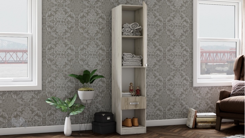 Висок шкаф Адам дъб крафт бял с дъб крафт сив - изглед 2