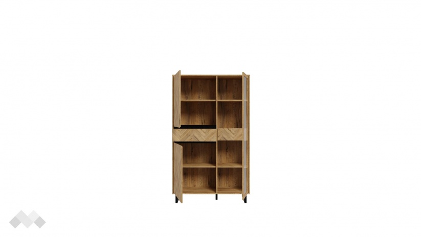 Висок шкаф с витрина Никодис с витрина дъб натурал с черен мат и житен дъб - изглед 3 - МебелМаг Висок шкаф с витрина Никодис с витрина дъб натурал с черен мат и житен дъб - изглед 3