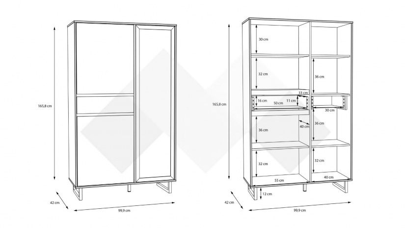 Висок шкаф с витрина Никодис с витрина дъб натурал с черен мат и житен дъб - изглед 6 - МебелМаг Висок шкаф с витрина Никодис с витрина дъб натурал с черен мат и житен дъб - изглед 6