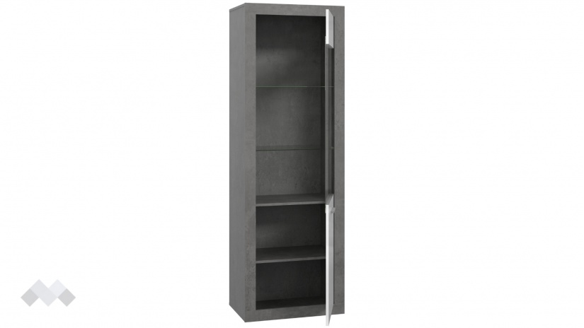 Висок шкаф Требия с витрина сиво с бял гланц - изглед 7