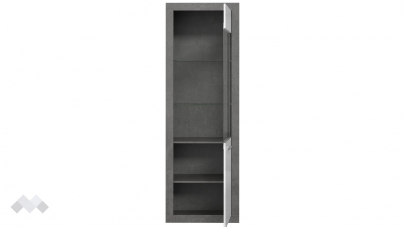 Висок шкаф Требия с витрина сиво с бял гланц - изглед 6