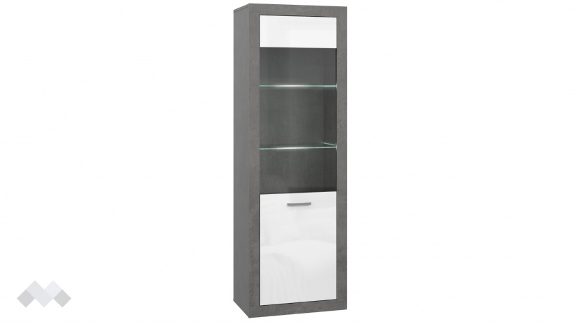 Висок шкаф Требия с витрина сиво с бял гланц - изглед 3