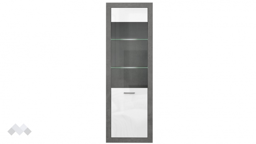 Висок шкаф Требия с витрина сиво с бял гланц - изглед 2