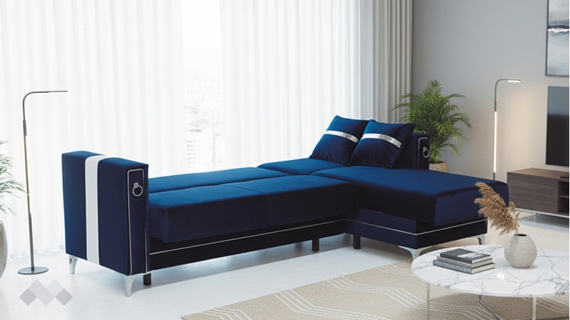Ъглов диван Дестини универсален ъгъл син - изглед 7
