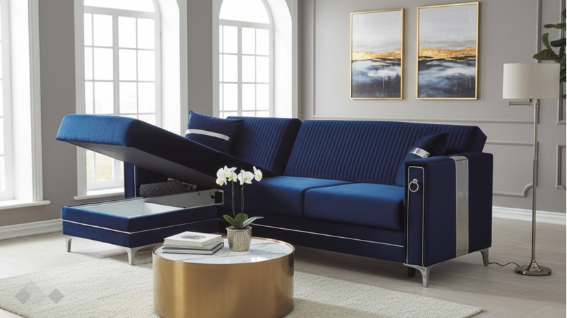 Ъглов диван Дестини универсален ъгъл син - изглед 6