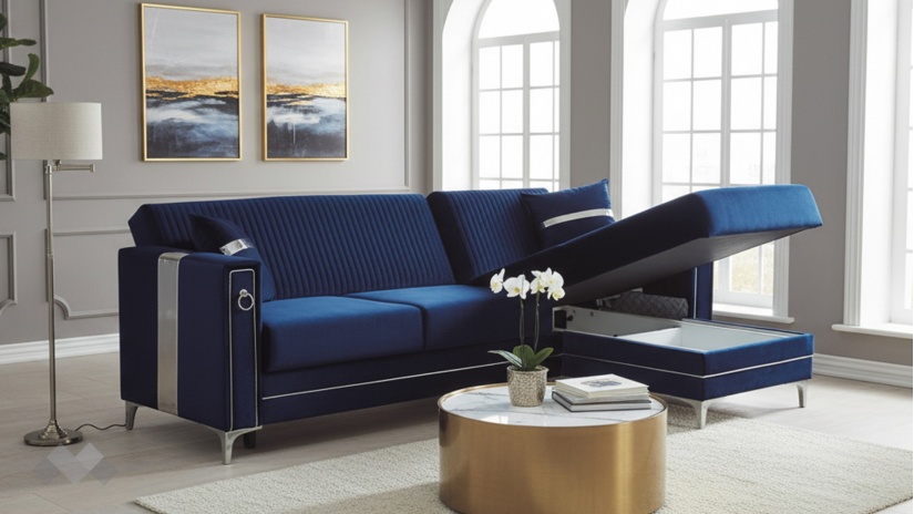 Ъглов диван Дестини универсален ъгъл син - изглед 5