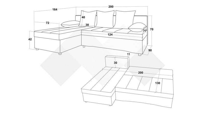 Ъглов диван Селин кафяв със светло кафяво - изглед 12