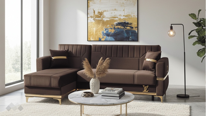 Ъглов диван Верино универсален ъгъл кафяв - изглед 1