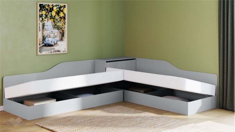 Ъглови легла 82/190 Скай с включени матраци Бонел 82/190 нардо сив - изглед 2 - МебелМаг Ъглови легла 82/190 Скай с включени матраци Бонел 82/190 нардо сив - изглед 2