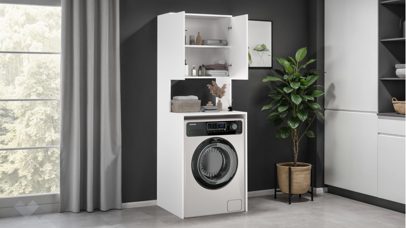 Шкаф за перална машина Тино бяло гладко - изглед 3