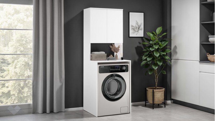 Шкаф за перална машина Тино бяло гладко - изглед 1